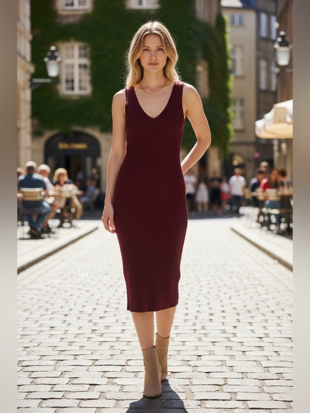Women’s Michael Kors Sleeveless V-Ribbed Midi Dress
